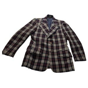 Richman Brothers Sportsman Knits Vintage Men's Plaid Blazer Navy Red White 20x31